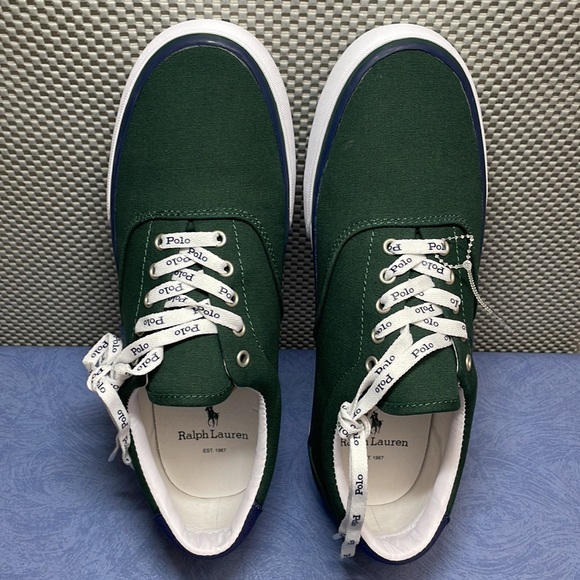 Polo Ralph Lauren Men’s Thorton 01087 Laceup Canvas Shoes Green Size 10D New - Picture 5 of 16